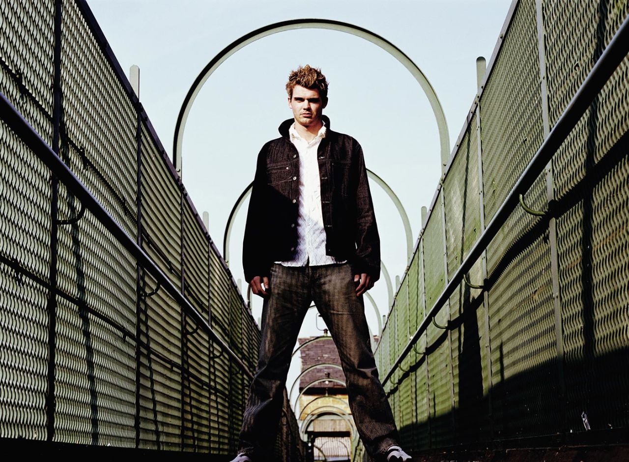 James Anderson poses at a photo shoot, Burnley, April 2003