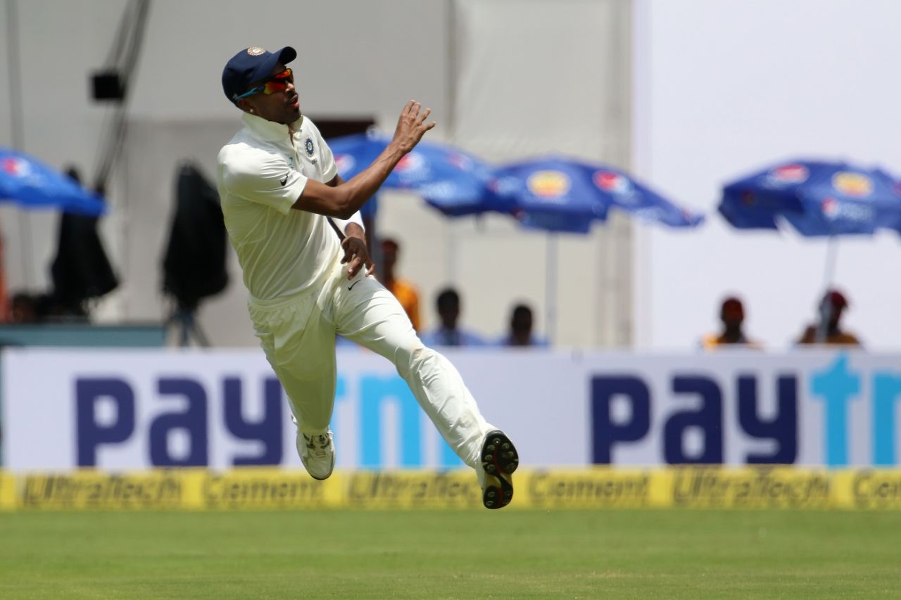Hardik Pandya picks up and releases the ball in one motion. India v Afghanistan, Only Test, Bengaluru, 2nd day, June 15, 2018