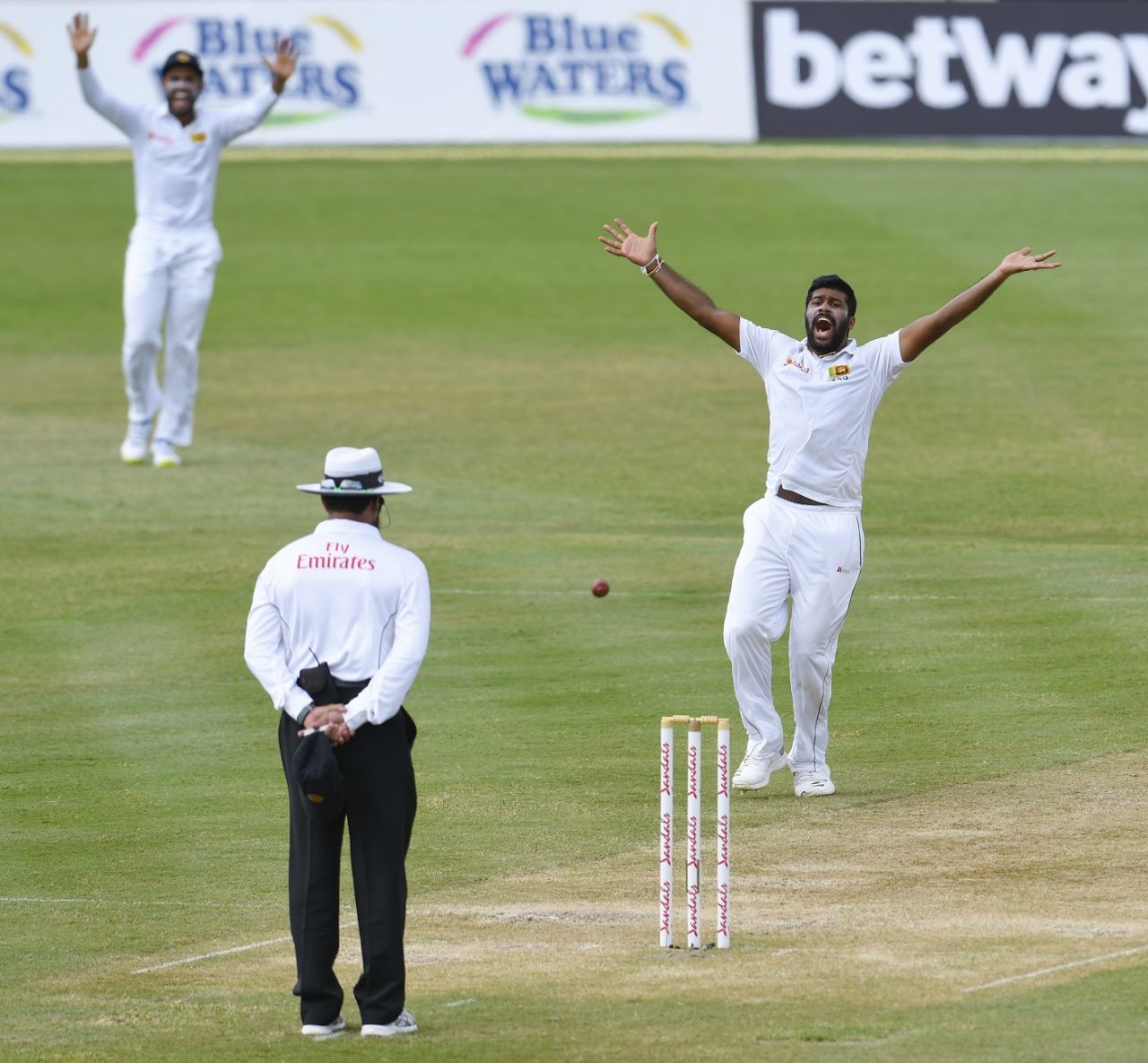 Lahiru Kumara belts out an appeal, West Indies v Sri Lanka, 2nd Test, Gros Islet, 2nd day, June 15, 2018