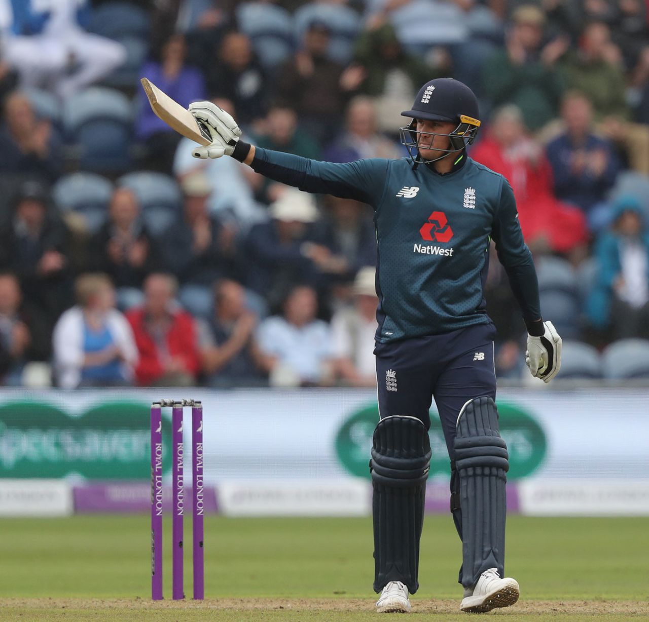 Jason Roy reaches his half-century, England v Australia, 2nd ODI, Cardiff, June 16, 2018