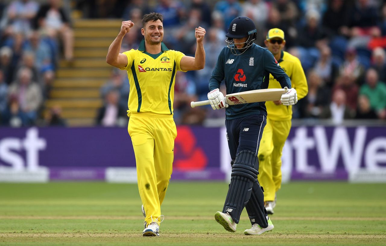 Marcus Stoinis claimed the big wicket of Joe Root, England v Australia, 2nd ODI, Cardiff, June 16, 2018