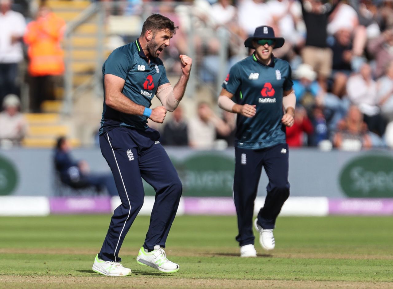 Liam Plunkett was pretty chuffed with his breakthrough, England v Australia, 2nd ODI, Cardiff, June 16, 2018