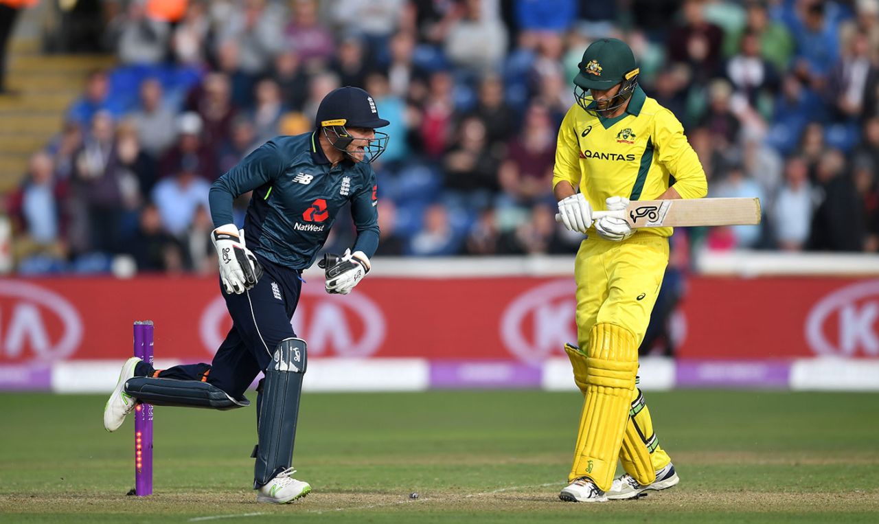 Ashton Agar was stumped by Jos Buttler, England v Australia, 2nd ODI, Cardiff, June 16, 2018