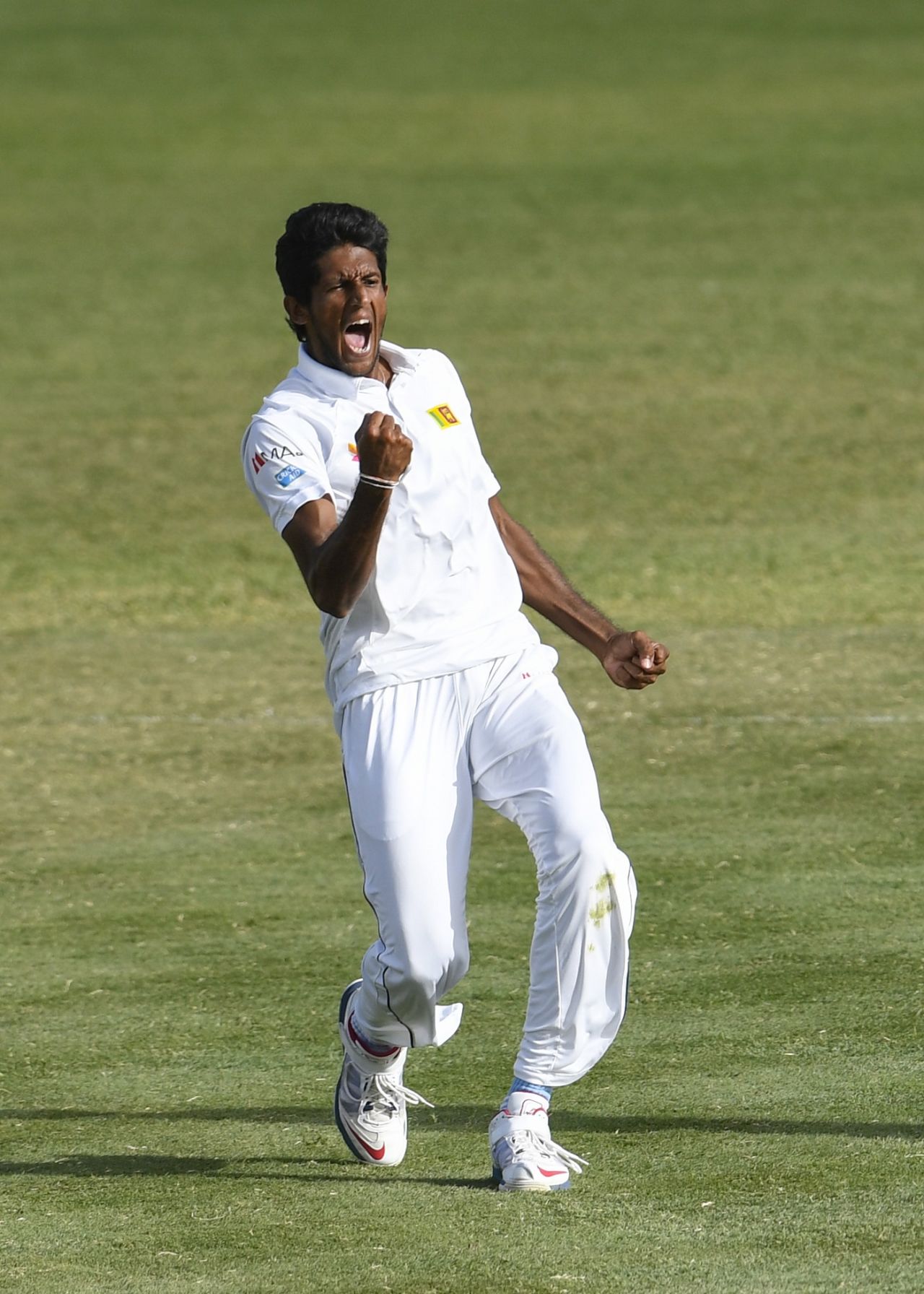 Kasun Rajitha celebrates a wicket, West Indies v Sri Lanka, 2nd Test, Gros Islet, 3rd day, June 16, 2018