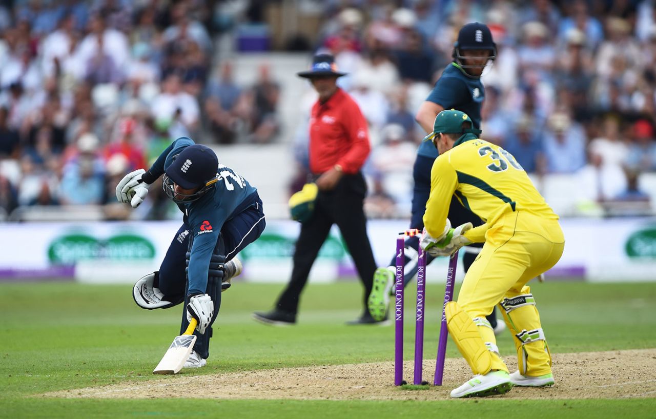 Jason Roy was run out to break the opening stand, England v Australia, 3rd ODI, Trent Bridge, June 19, 2018