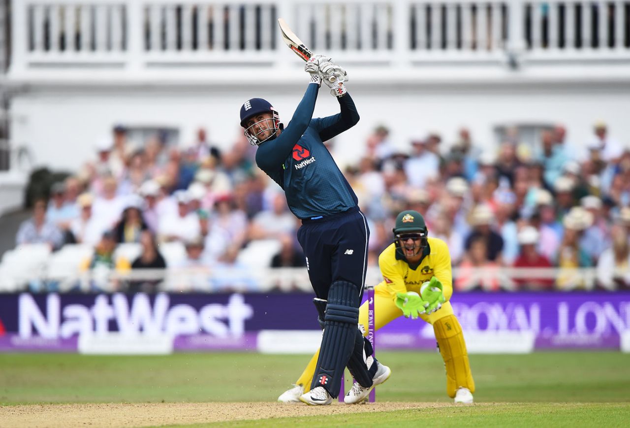 Alex Hales hits high down the ground, England v Australia, 3rd ODI, Trent Bridge, June 19, 2018