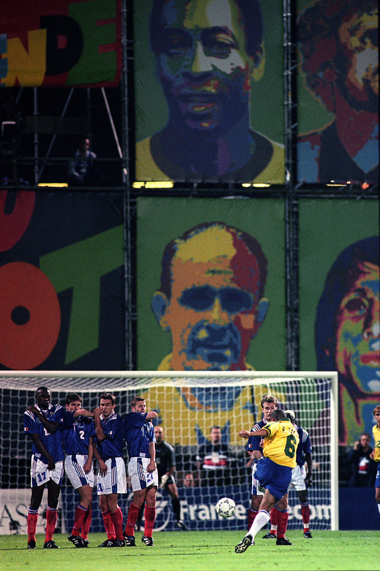 Roberto Carlos takes a free kick against France, Le Tournoi de France, Lyon, June 3, 1997