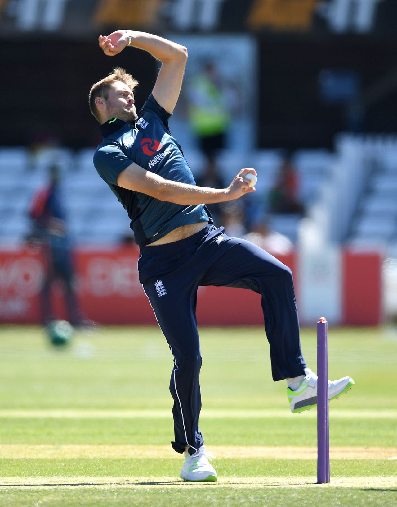 Tom Helm in delivery stride, England Lions v India, Tri-series, Derby, June 22, 2018