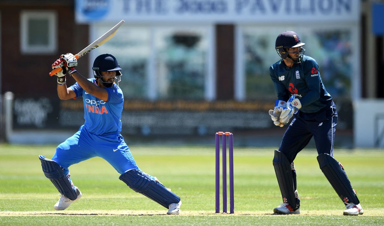 Rishabh Pant puts away a square drive, England Lions v India, Tri-series, Derby, June 22, 2018