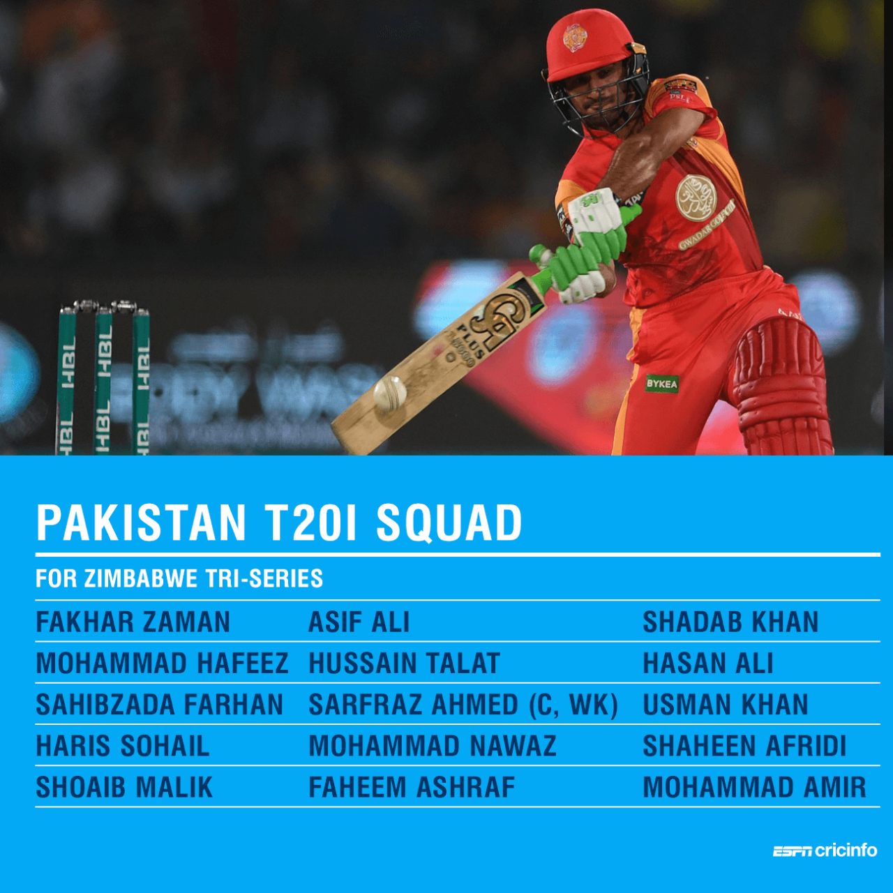 Pakistan squad for the T20 tri-series