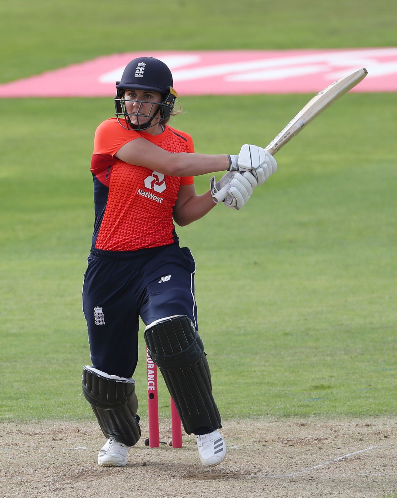 Nat Sciver muscles a shot during her half-century, England v New Zealand, women's T20 tri-series, Taunton, June 23, 2018