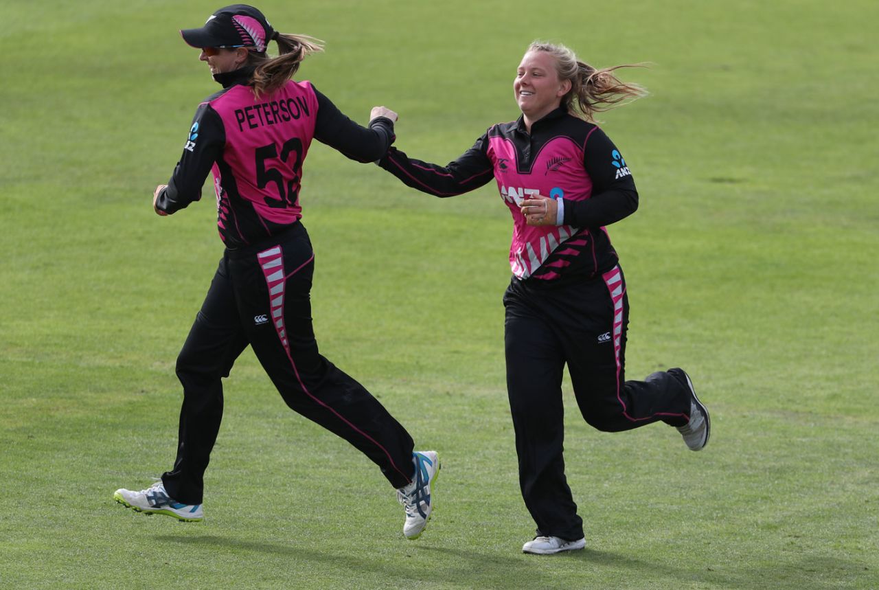 Leigh Kasperek celebrates a wicket, England v New Zealand, women's T20 tri-series, Taunton, June 23, 2018