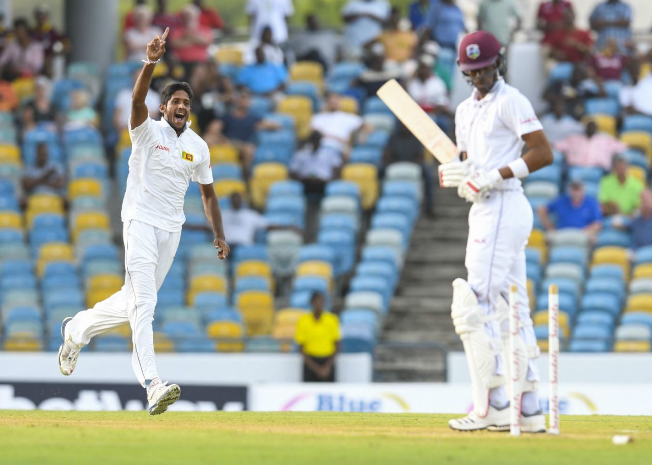 Kasun Rajitha has Roston Chase chop on, West Indies v Sri Lanka, 3rd Test, Bridgetown, 1st day, June 23, 2018