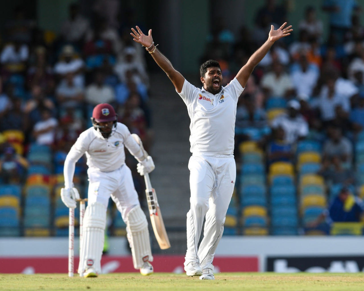Lahiru Kumara appeals for lbw, West Indies v Sri Lanka, 3rd Test, Bridgetown, 1st day, June 23, 2018