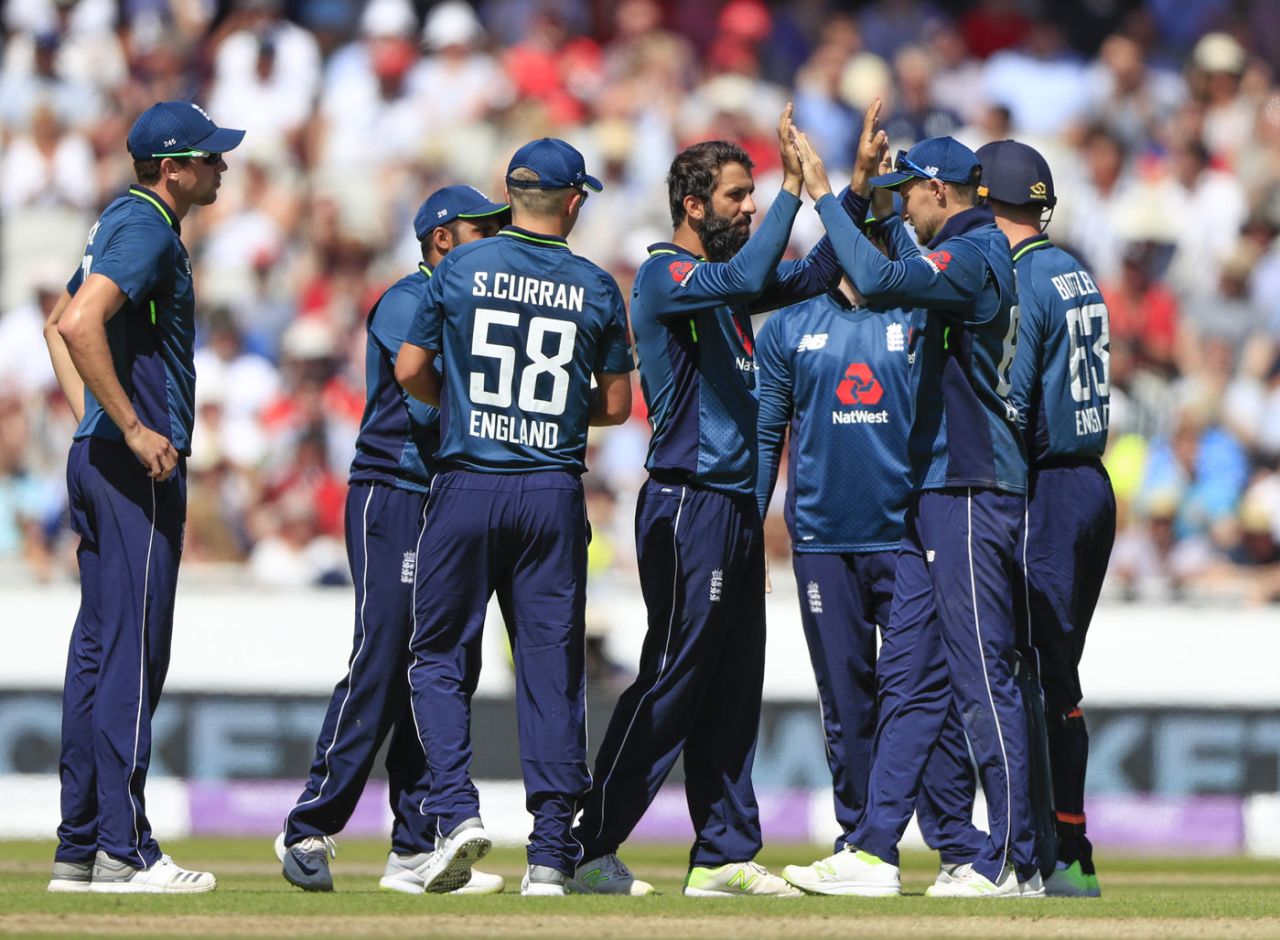 Moeen Ali claimed two wickets in his opening over, England v Australia, 5th ODI, Old Trafford, June 24, 2018