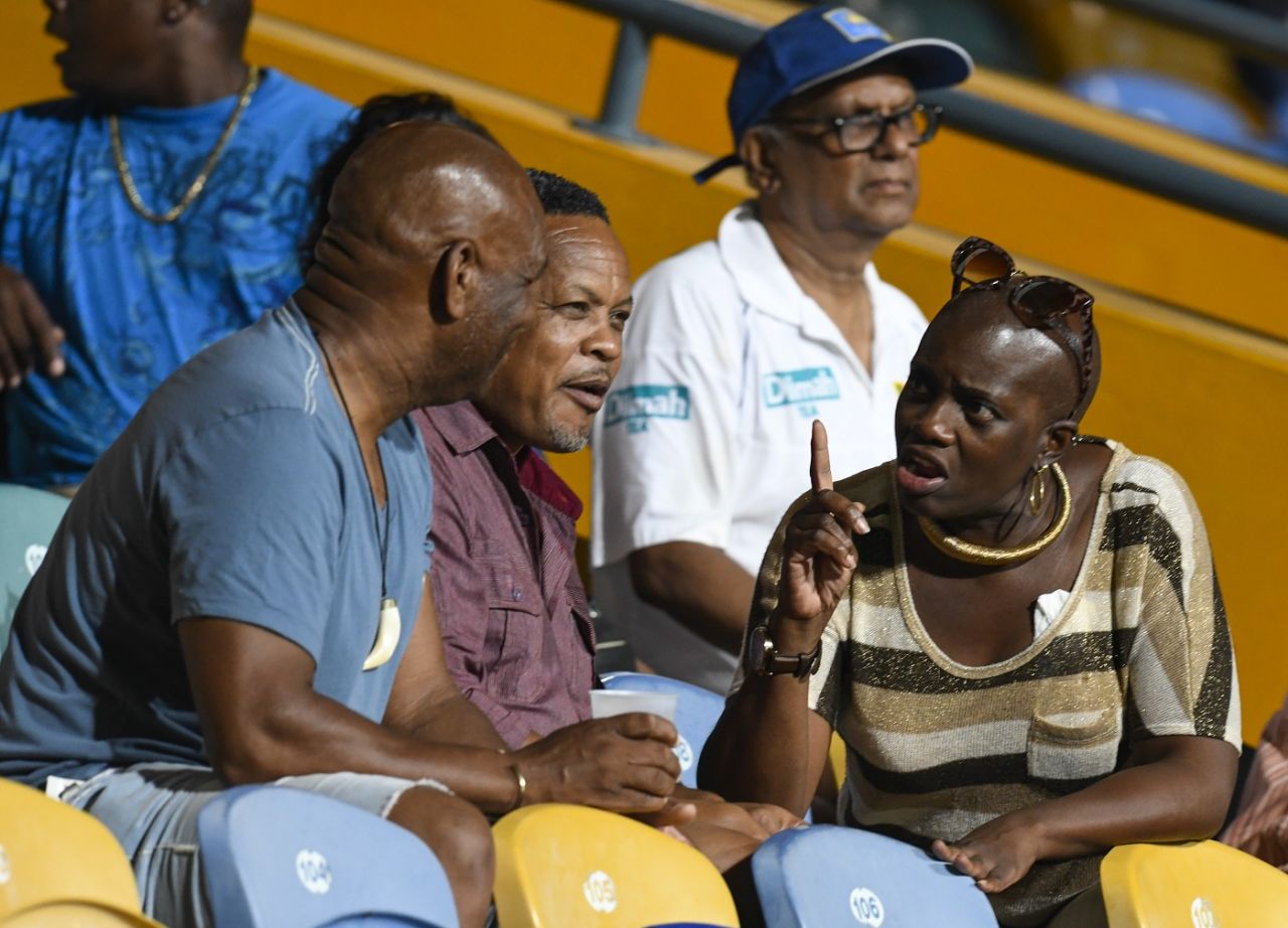 West Indies fans in animated discussions at the Kensington Oval, West Indies v Sri Lanka, 3rd Test, Bridgetown, 2nd day, June 24, 2018