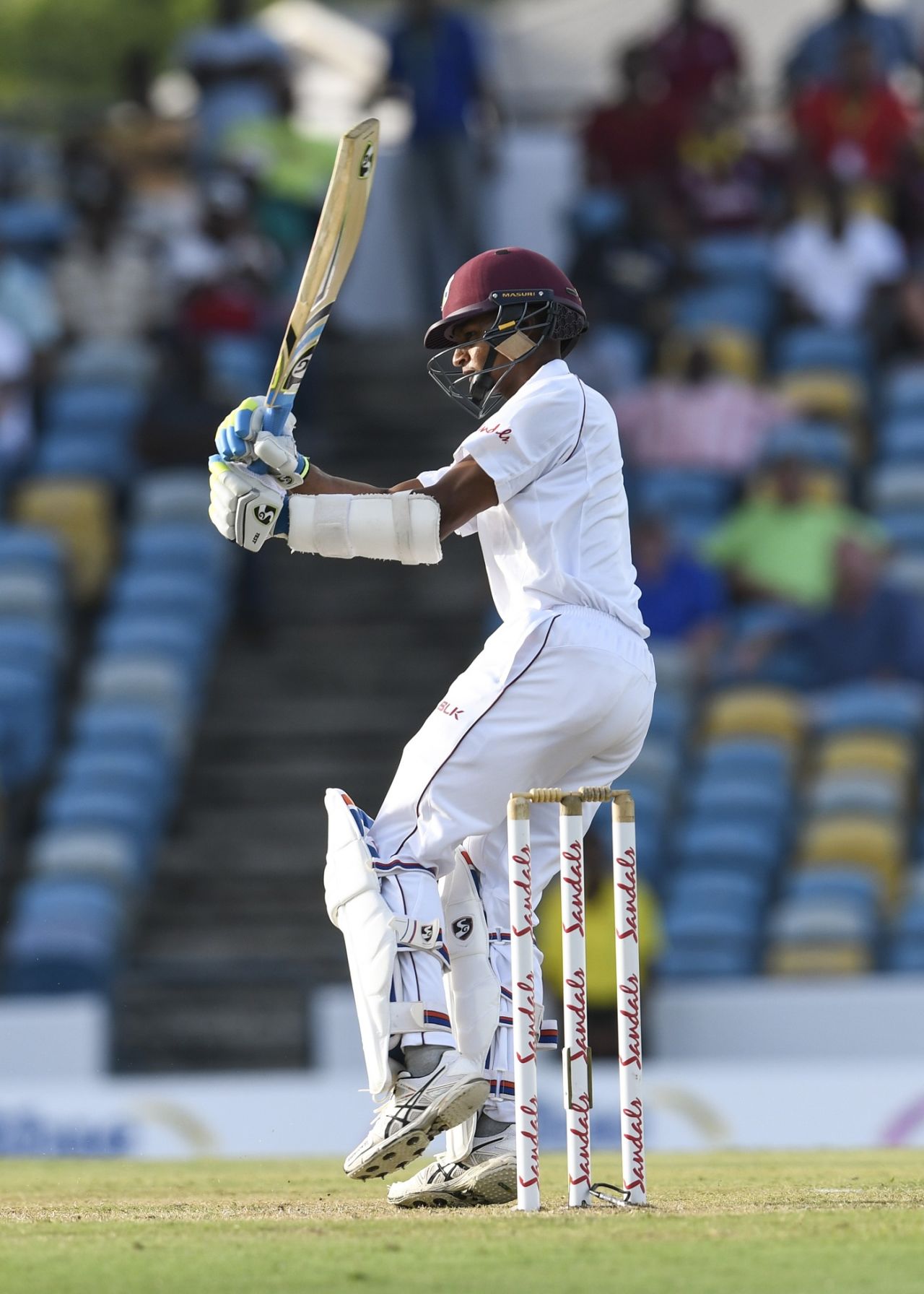 Shane Dowrich pulls the ball during his knock. West Indies v Sri Lanka, 3rd Test, Bridgetown, 2nd day, June 24, 2018