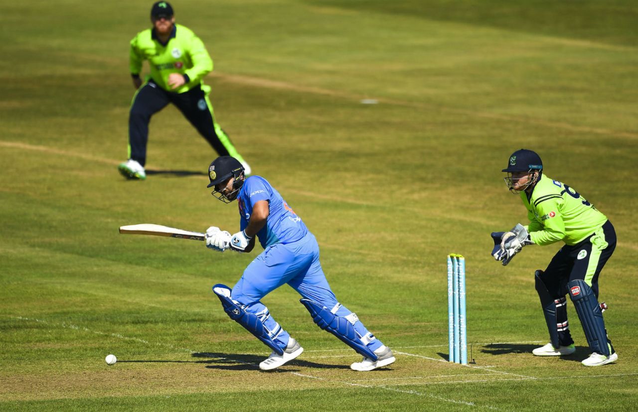 Rohit Sharma works the ball into the leg side, Ireland v India, 1st T20I, Malahide, June 27, 2018