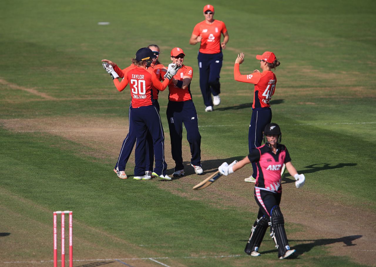 Sophie Ecclestone struck for England, England v New Zealand, women's T20 Triangular, Bristol, June 28, 2018