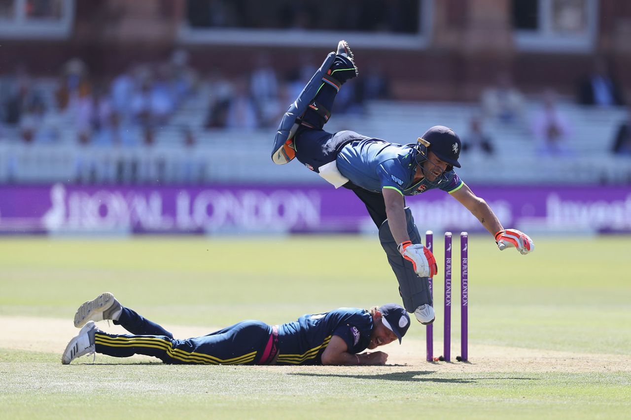 Heino Kuhn was run out by a direct hit from Gareth Berg, Hampshire v Kent, Royal London Cup, Final, Lord's, June 30, 2018