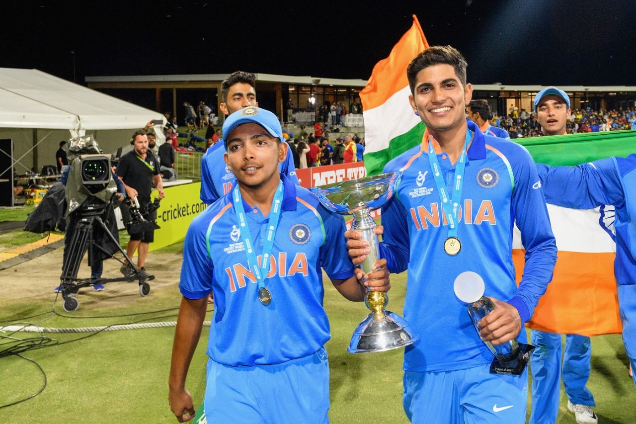 Prithvi Shaw and Shubman Gill after India's Under-19 World Cup win, February 3, 2018, Tauranga, New Zealand