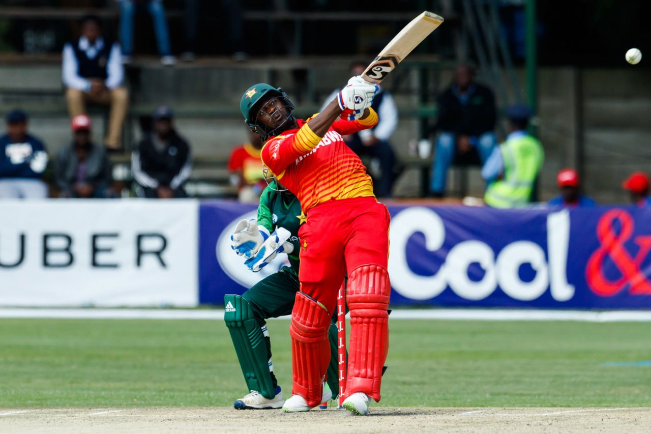 Solomon Mire muscles one over the leg side, Zimbabwe v Pakistan, Zimbabwe T20I tri-series, Harare
