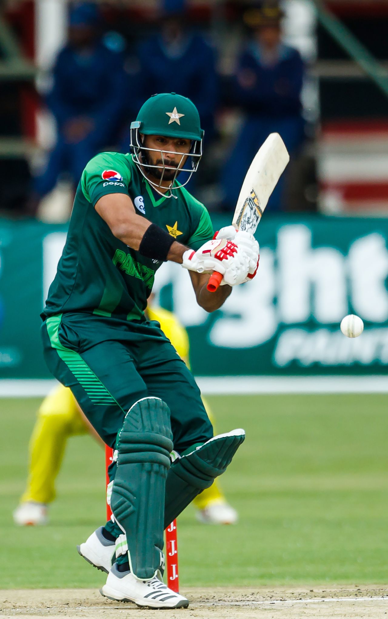 Hussain Talat shapes to play a short ball, Australia v Pakistan, 5th match, T20I Tri-series, July 5, 2018
