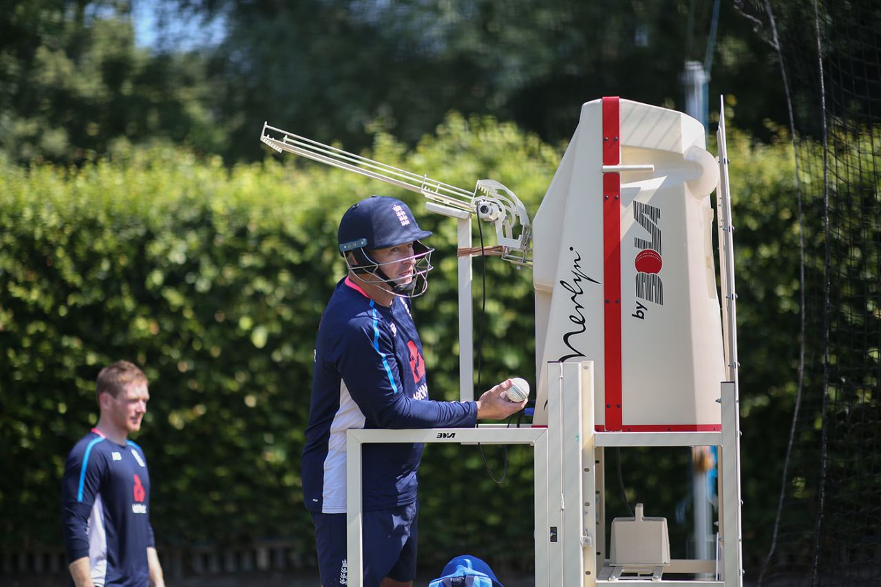 Paul Farbrace operates the Merlyn bowling machine, Cardiff, July 5, 2018