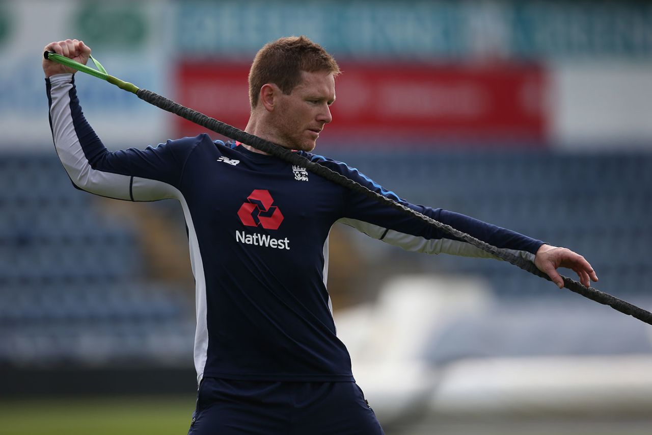 Eoin Morgan trains ahead of the second T20, Cardiff, July 5, 2018