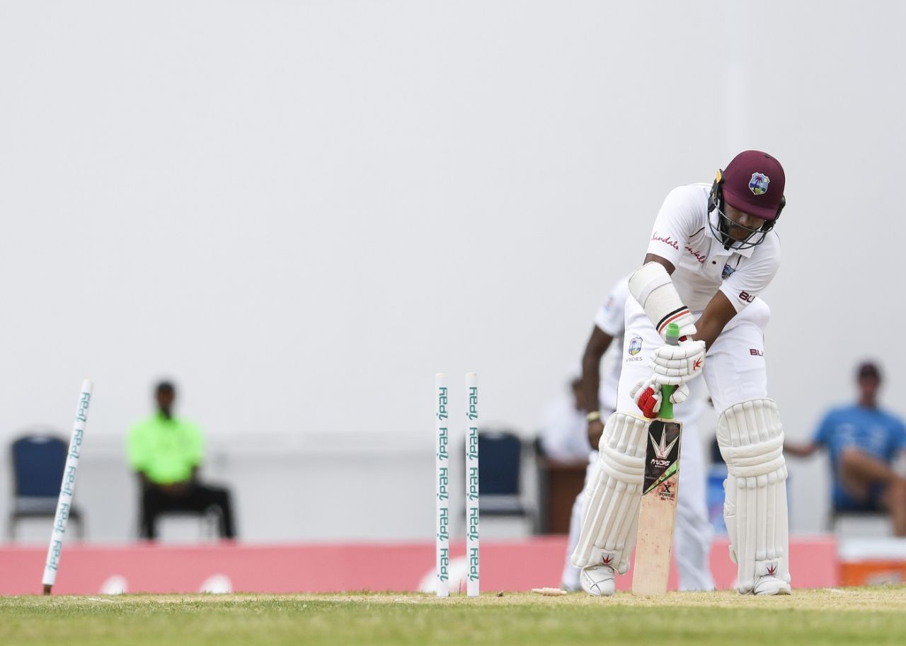 Devendra Bishoo loses his off stump, West Indies v Bangladesh, 1st Test, North Sound, 2nd day, July 5, 2018