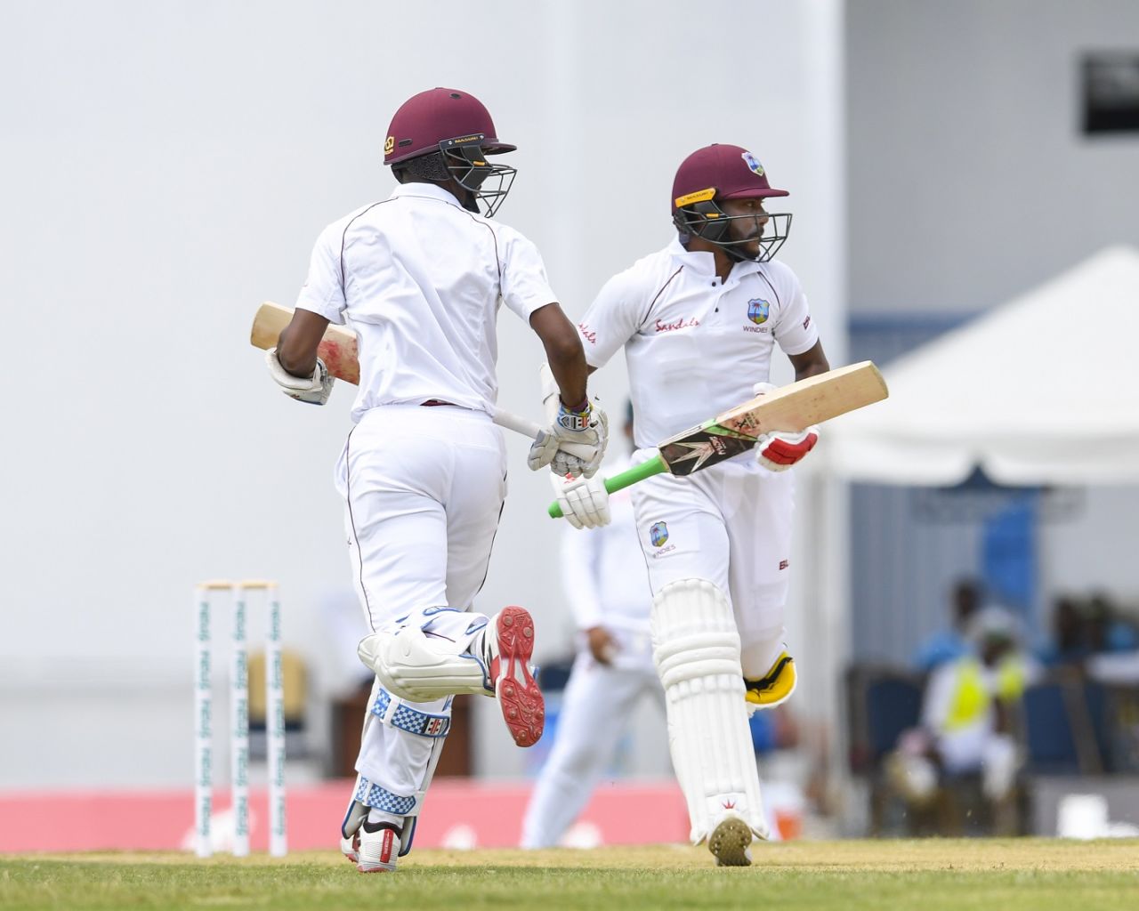 Kraigg Brathwaite and Devendra Bishoo run between the wickets, West Indies v Bangladesh, 1st Test, North Sound, 2nd day, July 5, 2018