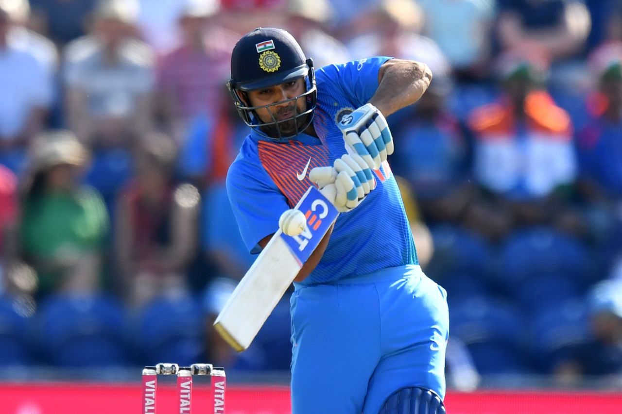 Rohit Sharma plays one on the up, England v India, 2nd T20I, Cardiff, July 6, 2018