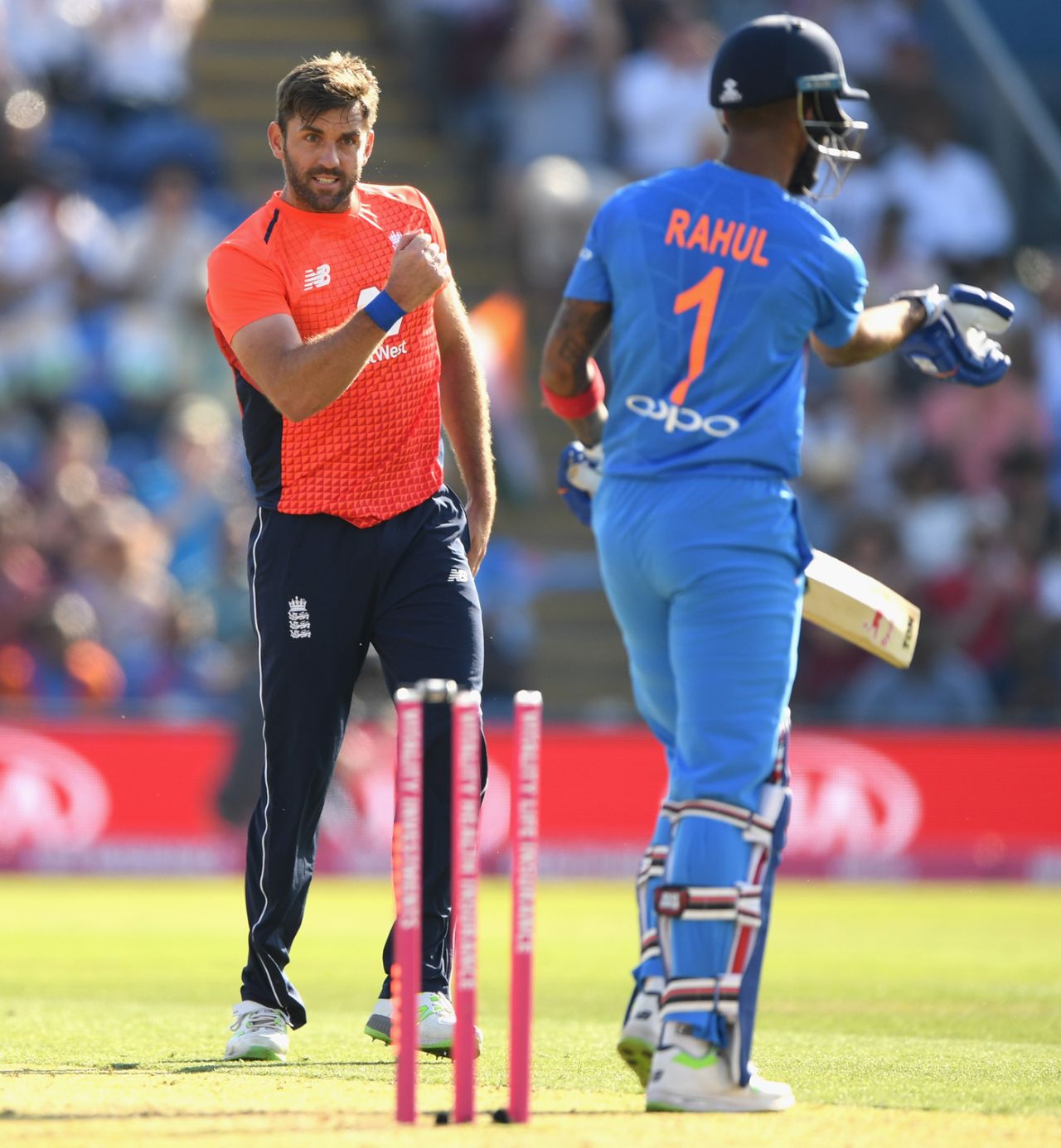 Liam Plunkett gives KL Rahul an understated send-off, England v India, 2nd T20I, Cardiff, July 6, 2018