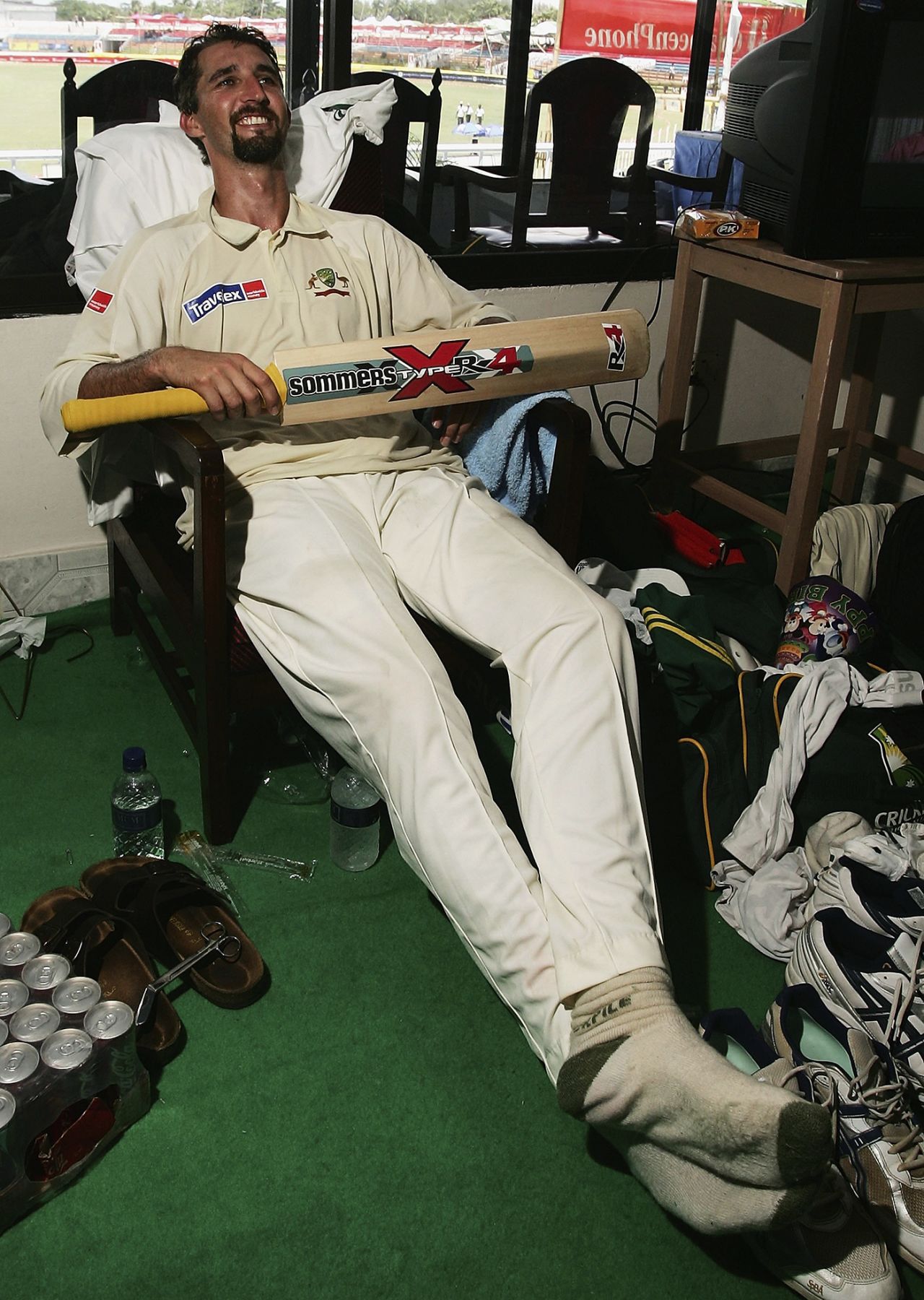 Jason Gillespie relaxes in the dressing room after scoring his double-century, Bangladesh v Australia, 2nd Test, Chittagong, 4th day, April 19 2006