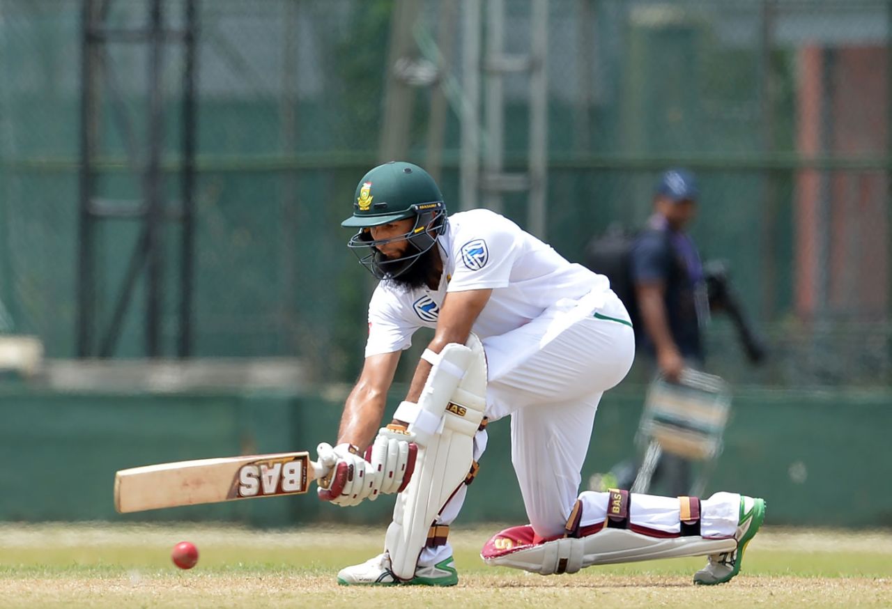 Hashim Amla sweeps during his half-century,  Sri Lanka Board XI v South Africans, P Sara Oval, 2nd day, July 8, 2018