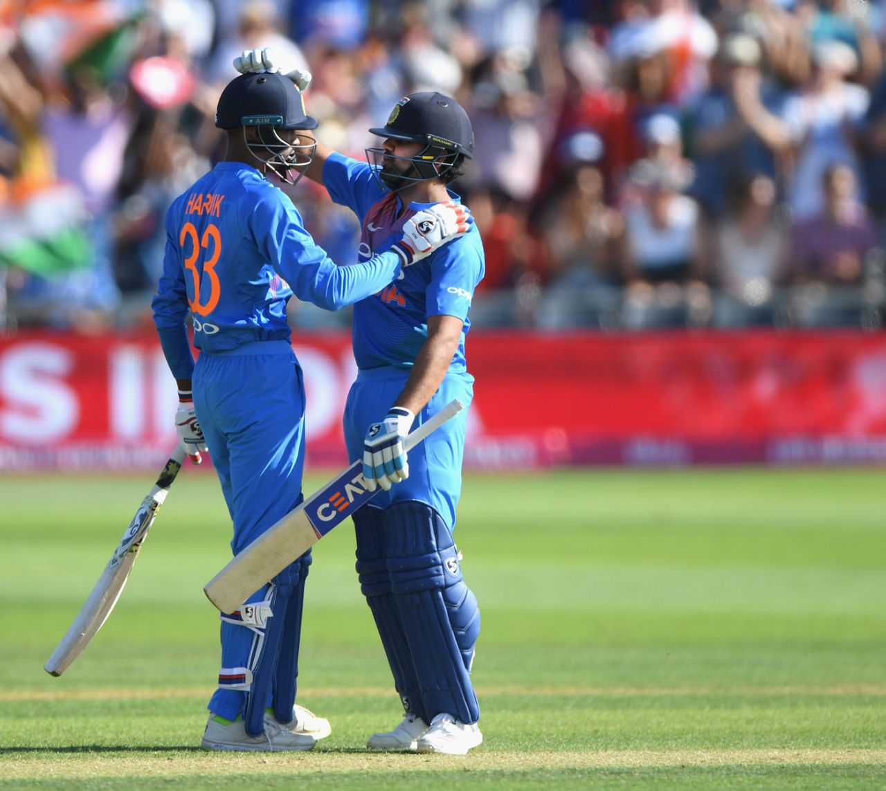 Rohit Sharma and Hardik Pandya congratulate each other, England v India, 3rd T20I, Final, Bristol, July 8, 2018