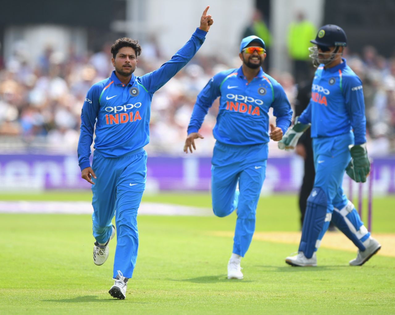 Kuldeep Yadav celebrates a wicket, England v India, 1st ODI, Nottingham, July 12, 2018