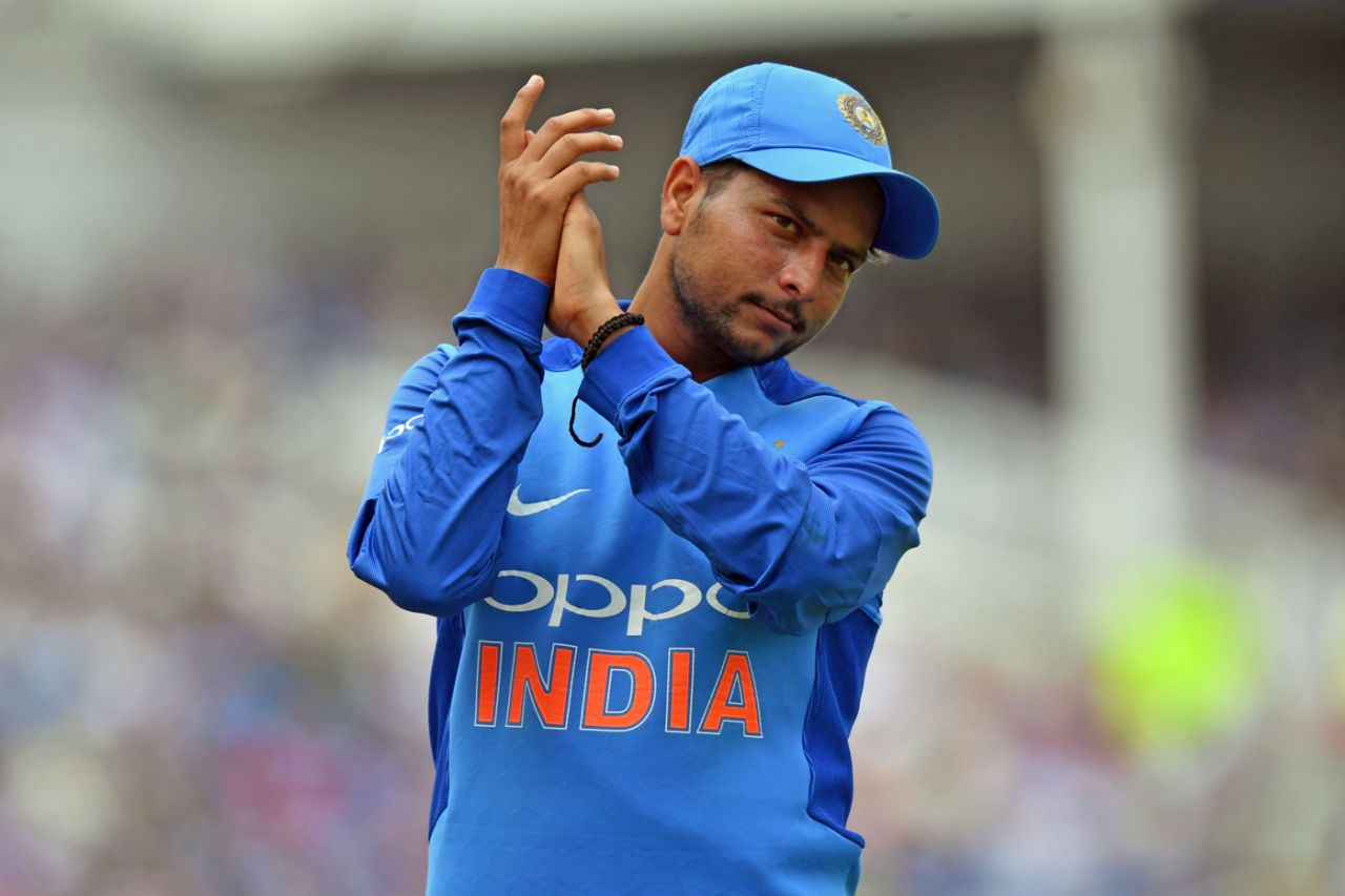 Kuldeep Yadav cheers his team-mates on, England v India, 1st ODI, Nottingham, July 12, 2018