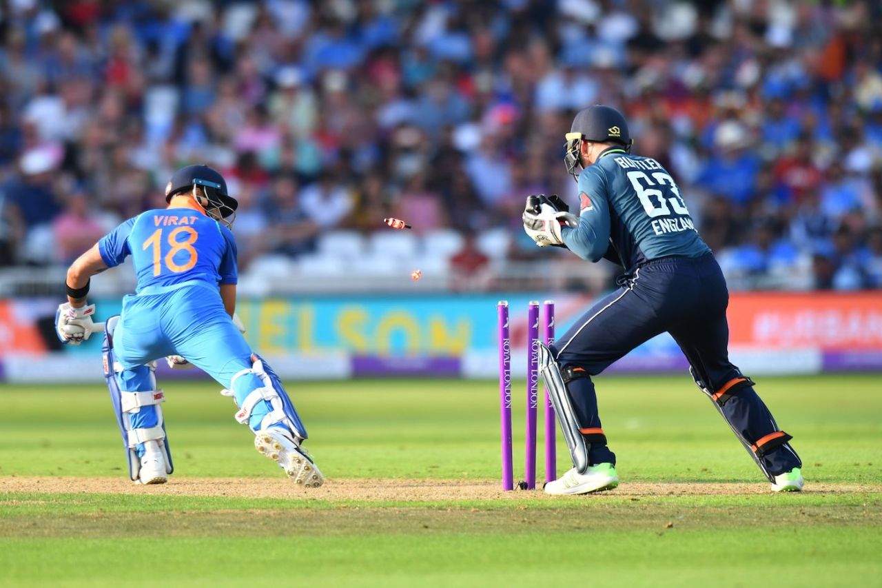 Virat Kohli was stumped off Adil Rashid, England v India, 1st ODI, Nottingham, July 12, 2018