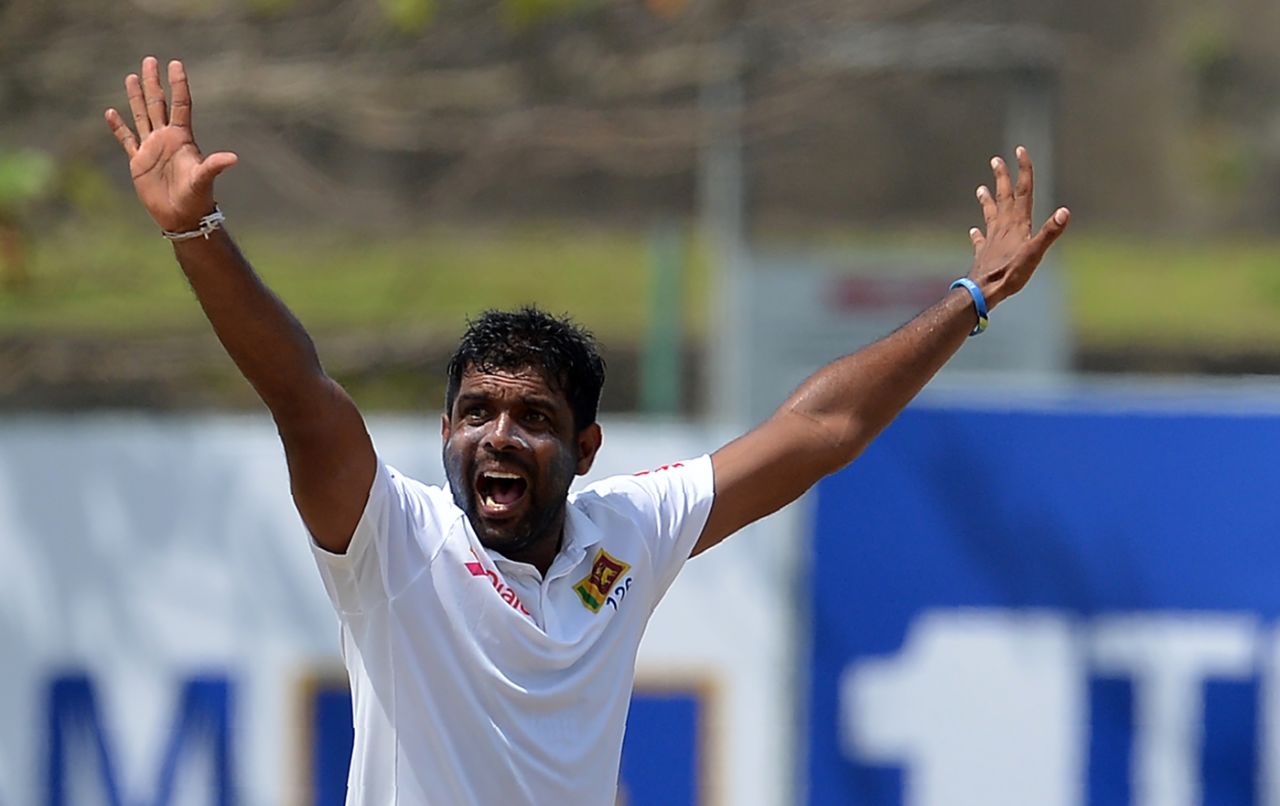 Dilruwan Perera appeals for a wicket, Sri Lanka v South Africa, 1st Test, Galle, 2nd day, July 13, 2018