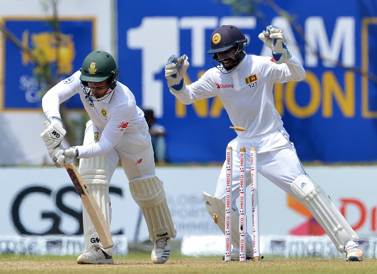 Quinton de Kock misread the line of the delivery, Sri Lanka v South Africa, 1st Test, Galle, 2nd day, July 13, 2018