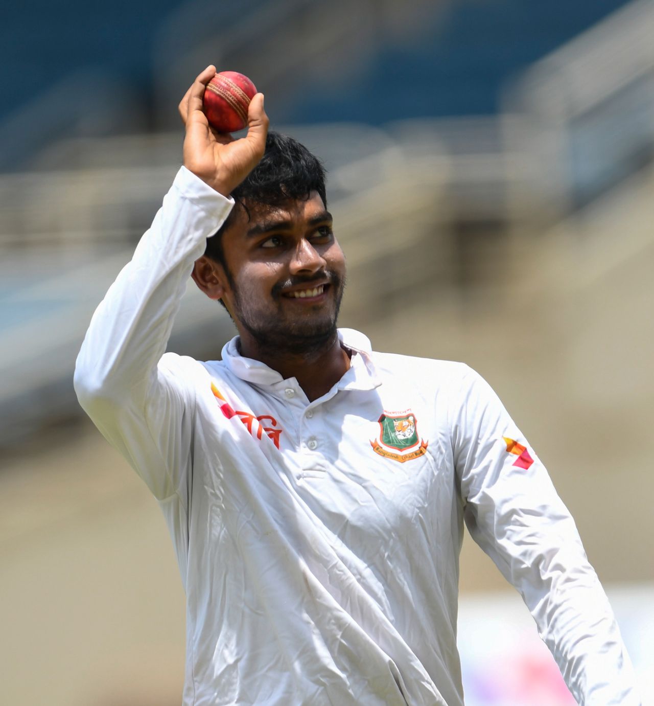 Mehidy Hasan sports a smile after claiming a five-wicket haul, West Indies v Bangladesh, 2nd Test, Jamaica, 2nd day, July 13, 2018