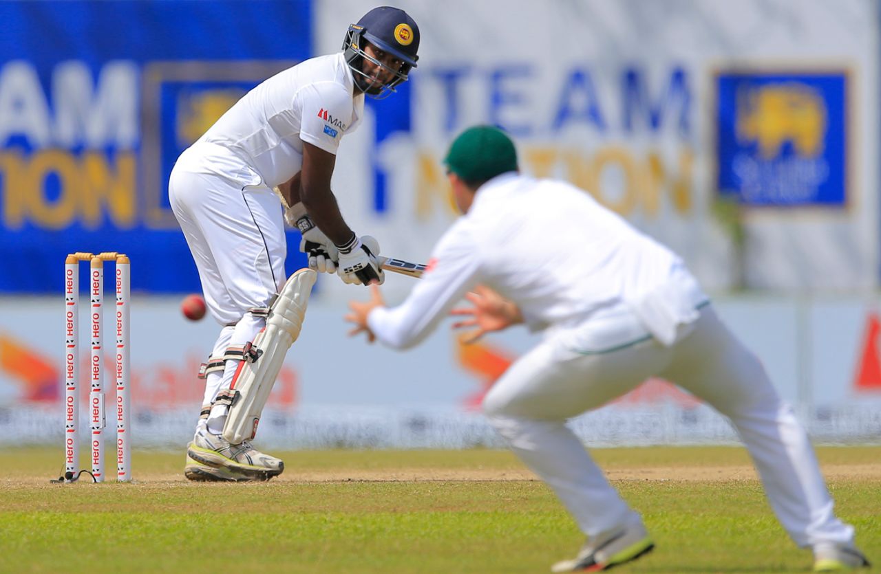 Angelo Mathews edges towards the slip cordon, Sri Lanka v South Africa, 1st Test, Galle, 3rd day, July 14, 2018