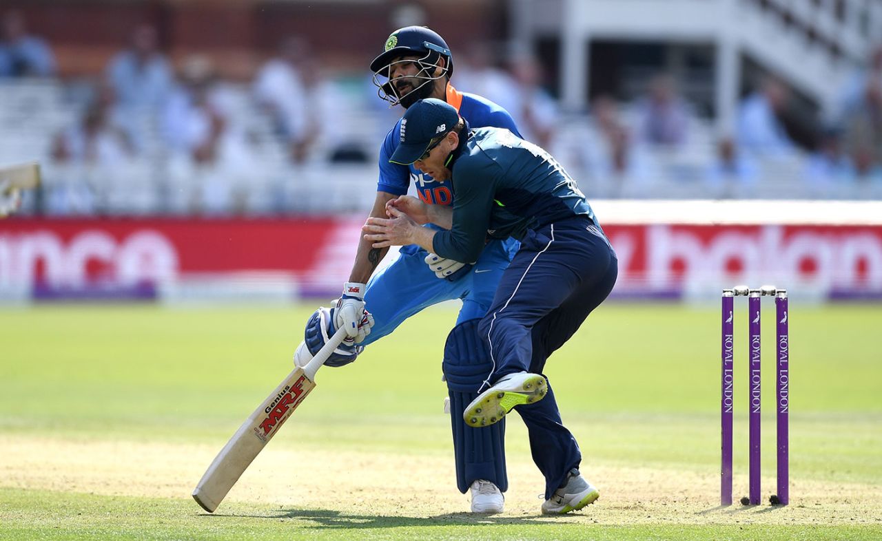 Virat Kohli and Eoin Morgan collide, England v India, 2nd ODI, Lord's, July 14, 2018