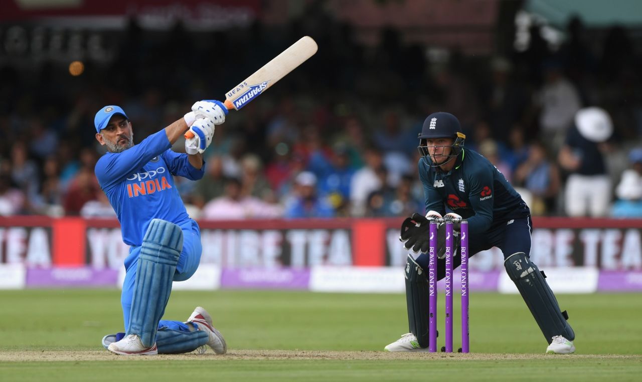 MS Dhoni gets down on a knee to hammer one, England v India, 2nd ODI, Lord's, July 14, 2018