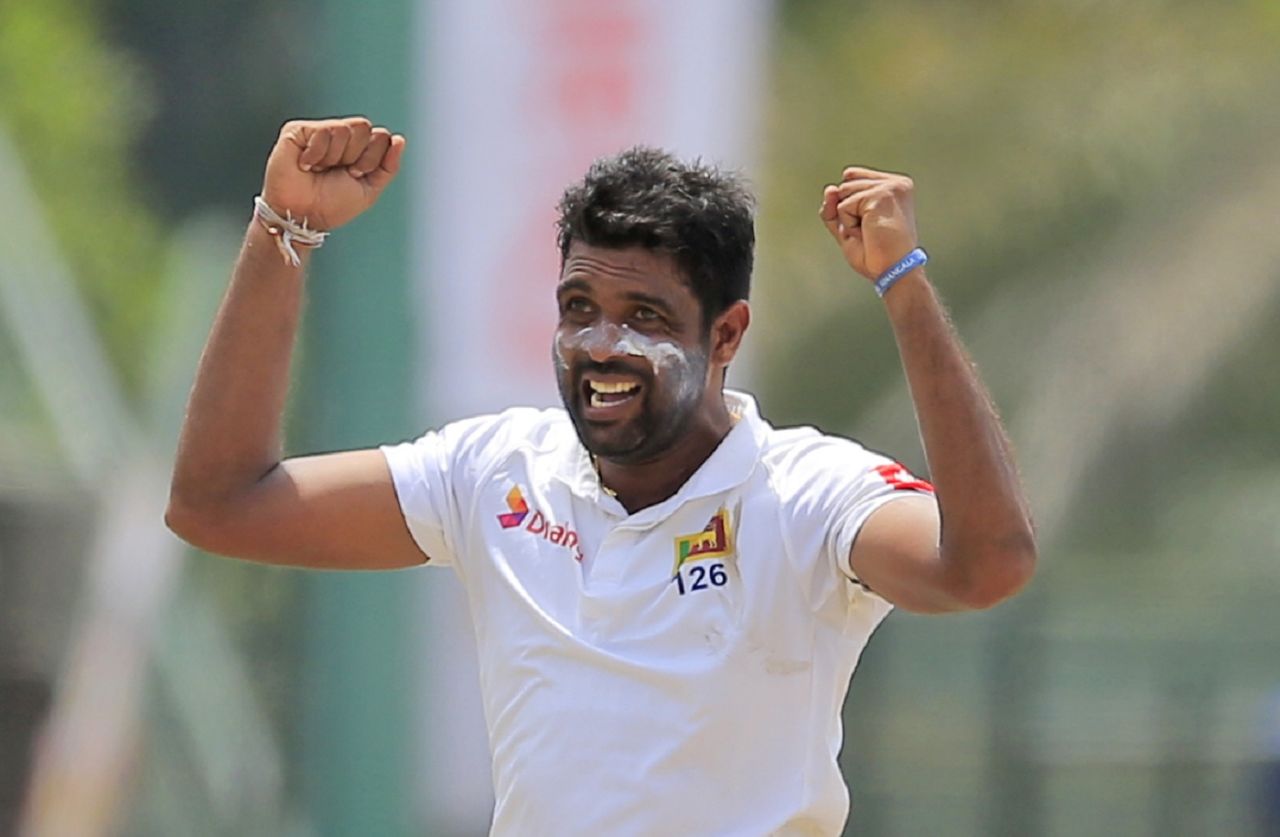 Dilruwan Perera celebrates a wicket, Sri Lanka v South Africa, 2nd Test, SSC, 2nd day, July 21, 2018