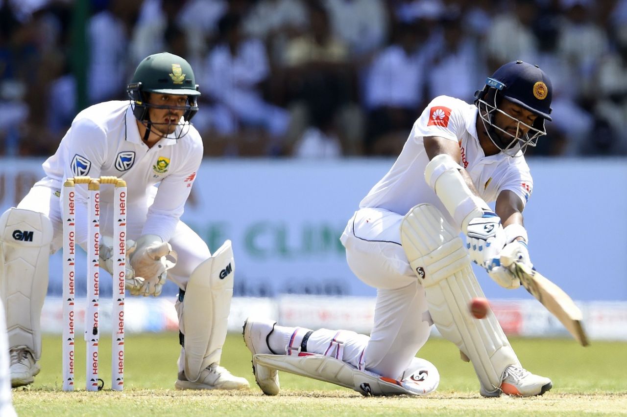 Dimuth Karunaratne profited from sweeps, Sri Lanka v South Africa, 2nd Test, SSC, 3rd day, July 22, 2018