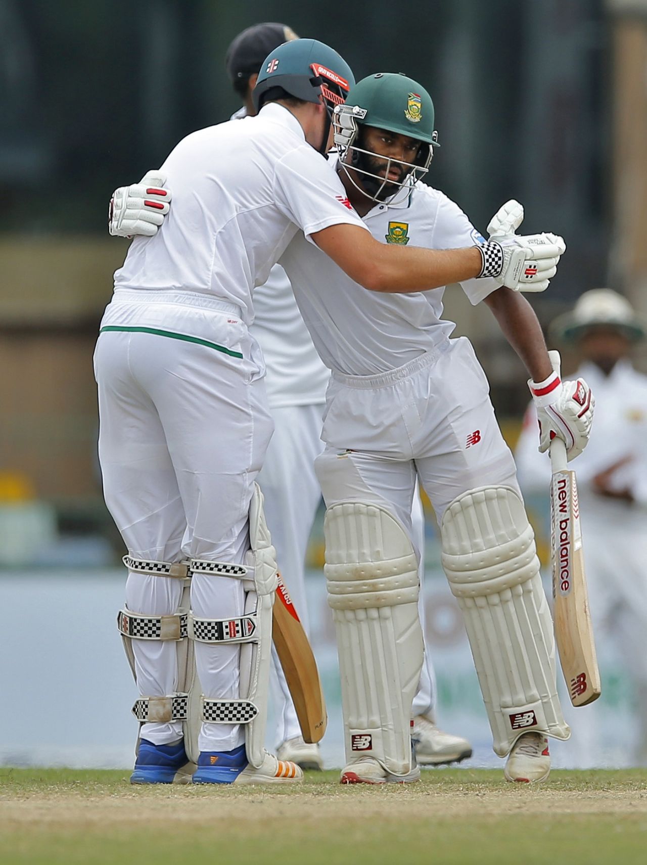 Temba Bavuma hugs Theunis de Bruyn after the latter's first Test half-century, Sri Lanka v South Africa, 2nd Test, SSC, 4th day, July 23, 2018