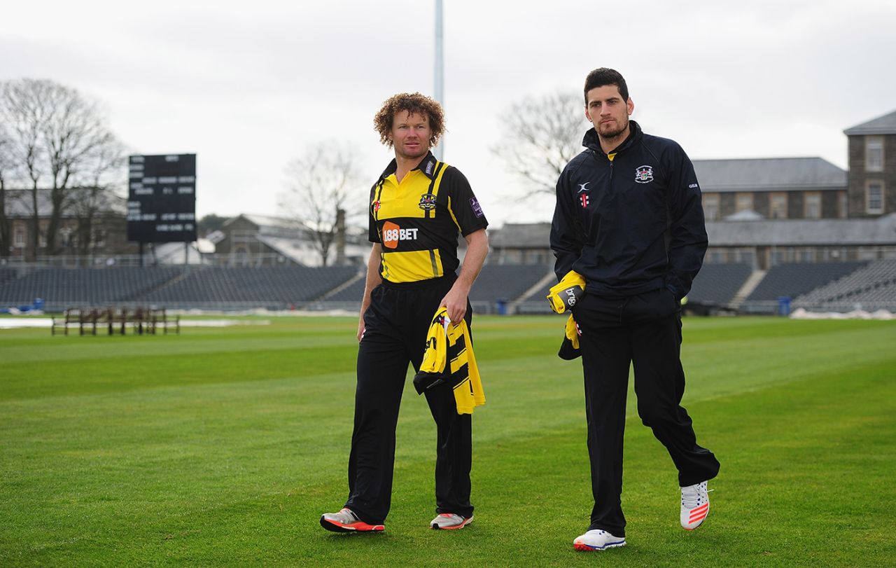 Hamish Marshall (left) and Benny Howell ahead of a Gloucestershire CC photocall, Bristol, April 4, 2016