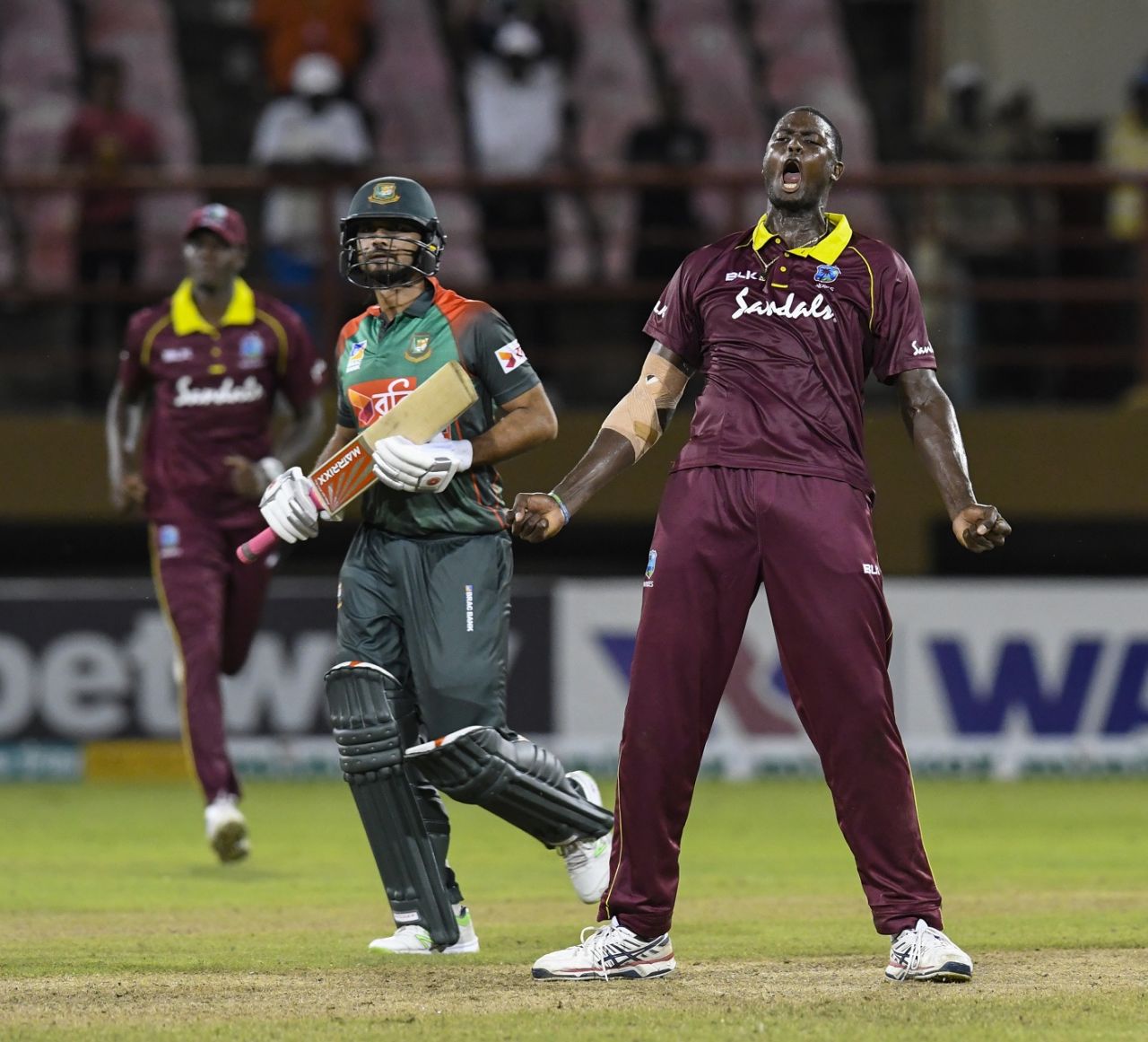 Jason Holder exults after West Indies' last-over win, West Indies v Bangladesh, 2nd ODI, Guyana, July 25, 2018